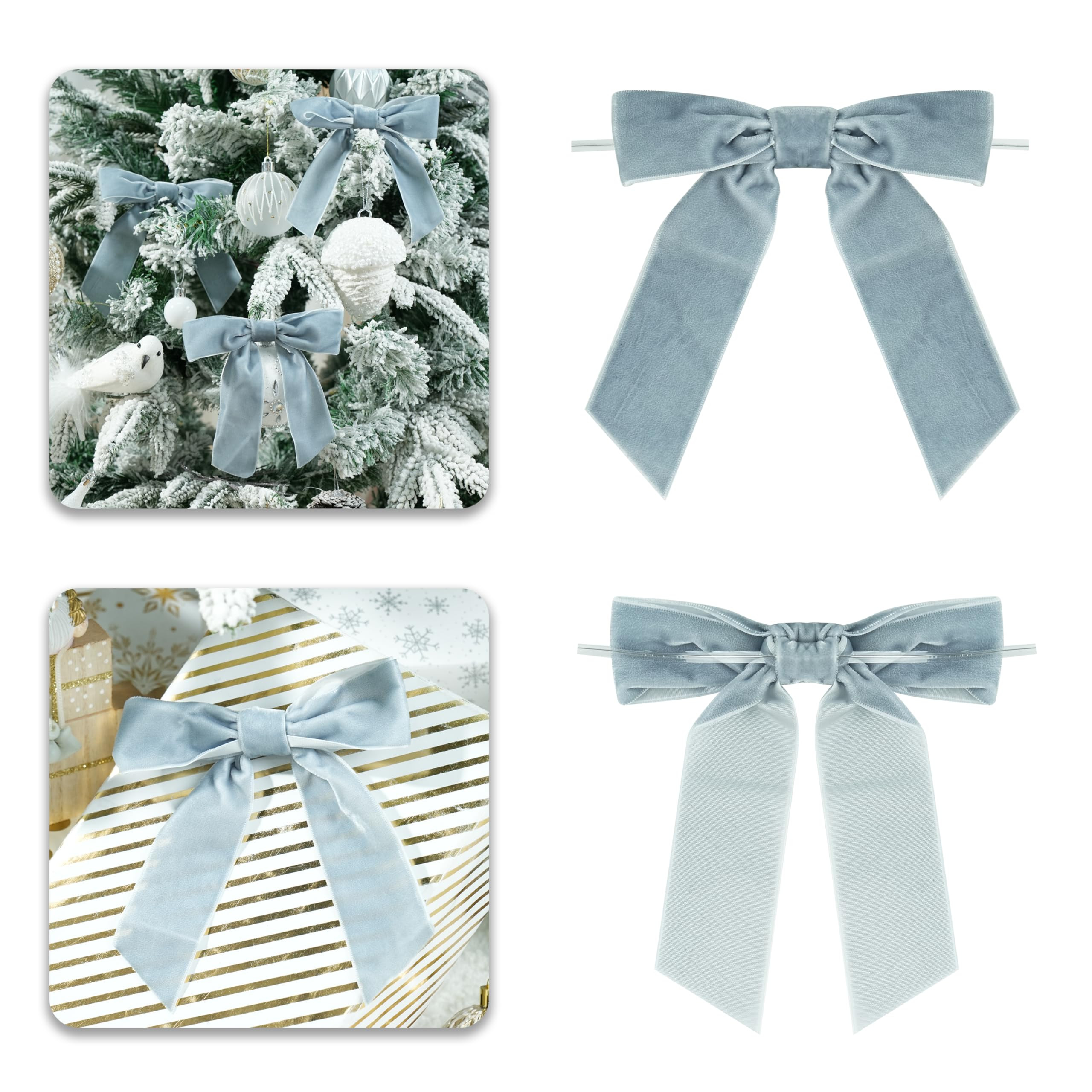 Dusty Blue Velvet Ribbon Christmas Bow 5 Inch Premade Antique Blue Bows for Christmas Tree Hanging Decorations Gift Wrapping Wreaths Crafts Outdoor Indoor Home Decor Wedding, Pack of 12 | Amazon (US)