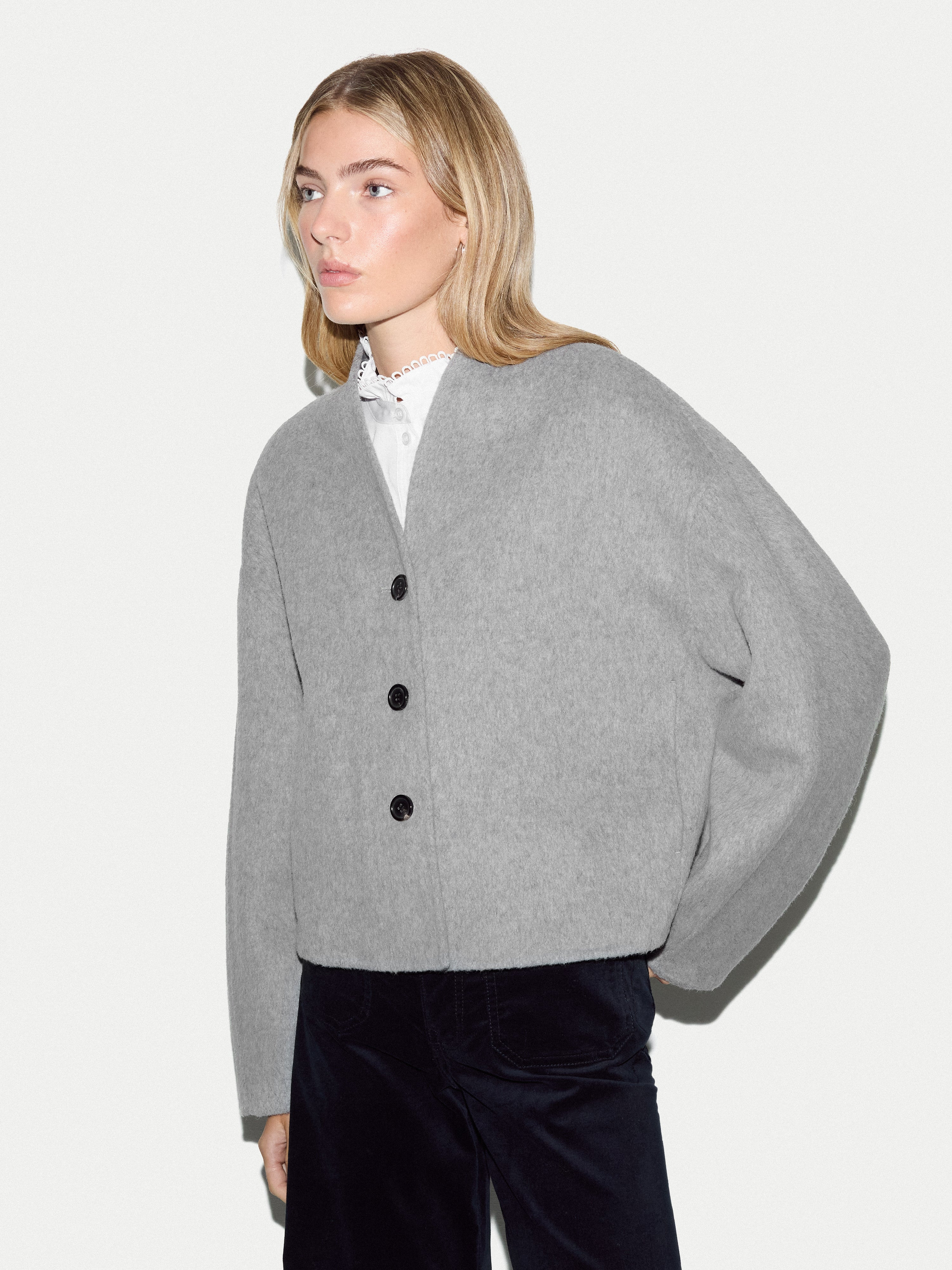 Wool Double Faced Cropped Coat | Grey | Jigsaw (UK)