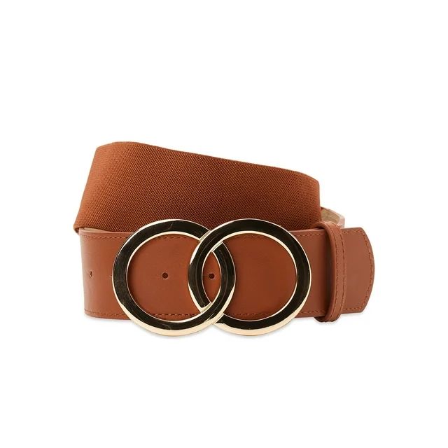 Madden NYC Women's Double Ring Buckle Elastic Stretch Belt, Brown | Walmart (US)