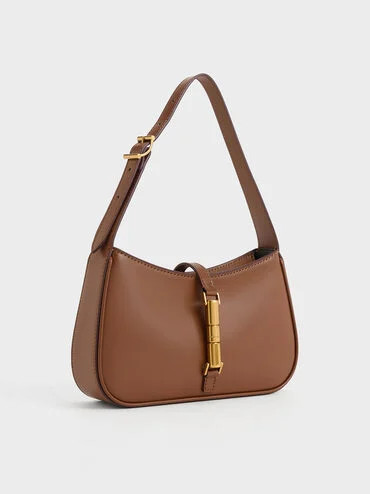 Cesia Metallic Accent Shoulder Bag
    
         - Chocolate | Charles & Keith US