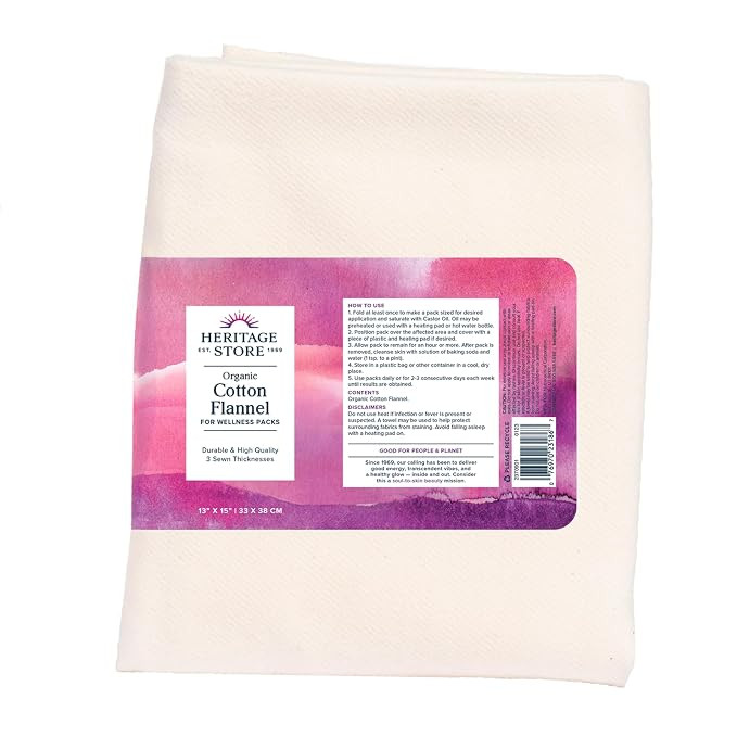 HERITAGE STORE Organic Cotton Flannel - Castor Oil Pack Wrap - Reusable Organic Cotton Flannel Fa... | Amazon (US)