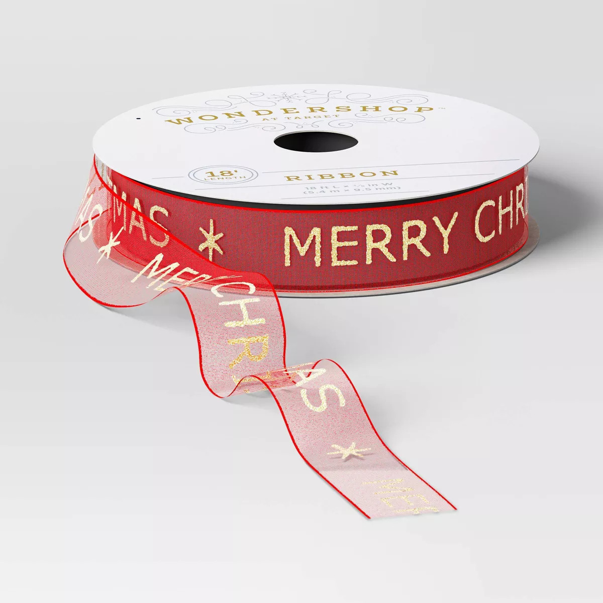 18' Christmas Fabric Ribbon Merry Christmas on Red Sheer - Wondershop™ | Target