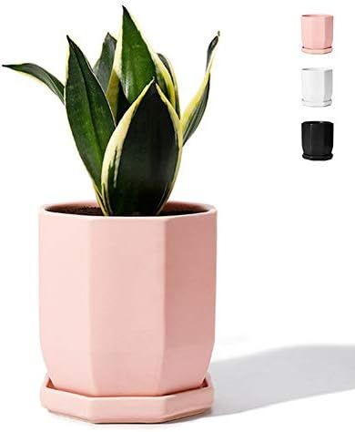 POTEY 050703 Geometric Ceramic Plant Pot Pink - 4.9 Inch Planter for Indoor Plants Flower Succule... | Amazon (US)