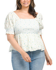 Plus Smocked Floral Puff Sleeve | TJ Maxx