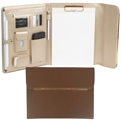 Blu Monaco Magnetic Padfolio for Women – Brown Vegan Leather Business Portfolio Organizer with Gold Accents and Notepad Holder | Target