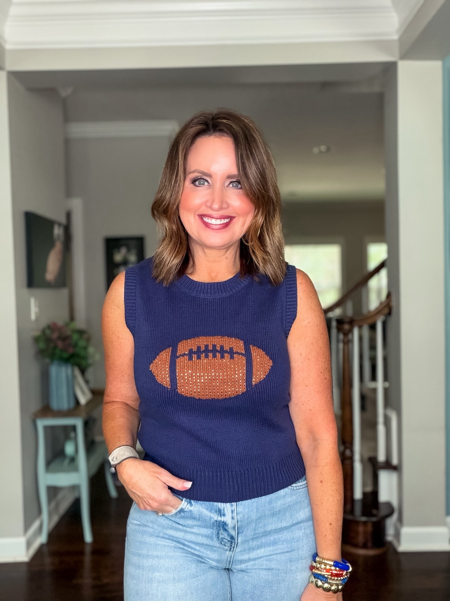 Football sweater 
Runs small - size up!

#LTKootd #LTKOver40 #LTKU