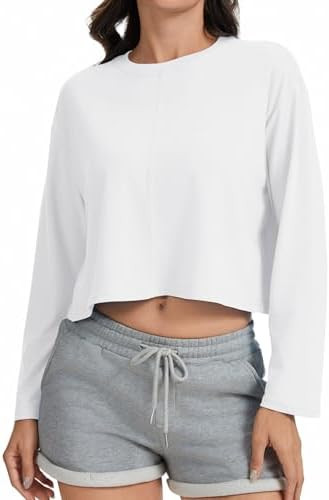 Long Sleeve Crop Tops for Women Loose Oversized Shirts Cropped Tee | Amazon (US)