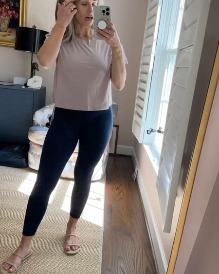 Amazon workout clothes vs Lululemon. I’m a size 4 in lulu leggings and a 6 in the white tee. And I’m a small in the Amazon tee and small in the Amazon leggings. 

#LTKStyleTip #LTKSeasonal #LTKFitness