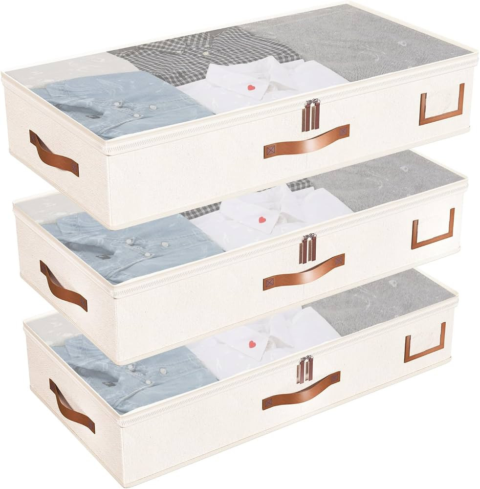 Fixwal Under-Bed Storage Box 3 Pack Blanket Storage 52L Under Bed Clothes Organizer with Sturdy S... | Amazon (US)