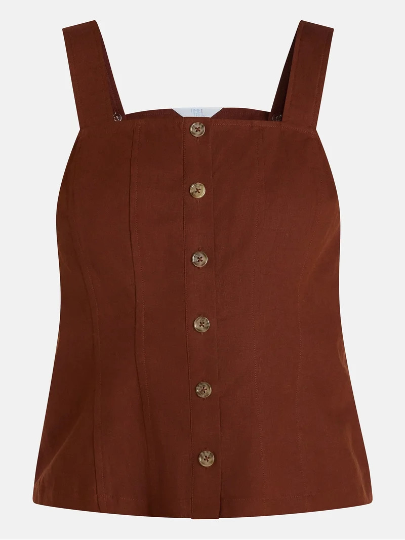 Time and Tru Women's Linen Blend Button Front Tank Top with Adjustable Straps, Sizes XS-XXXL | Walmart (US)