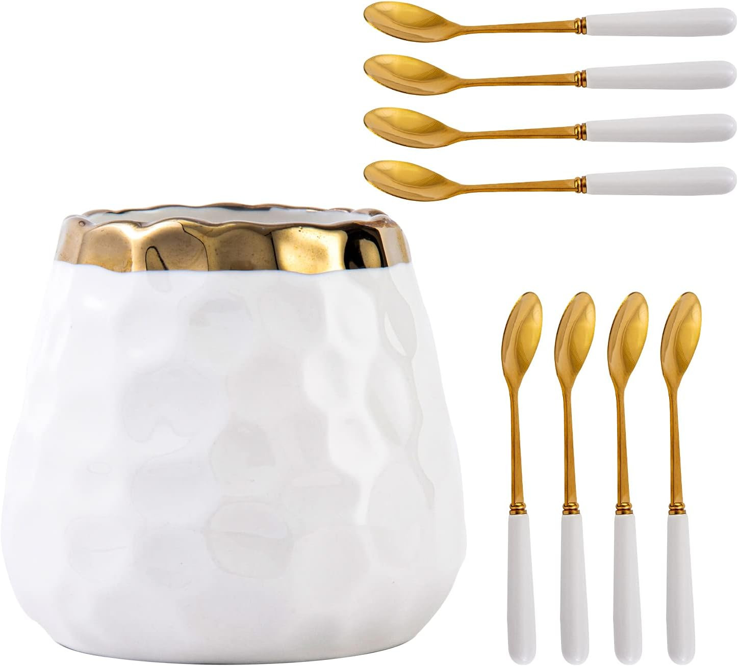Coffee Spoon Set,Ceramic Jar with 8 Small Spoons for Coffee,Tea,Ice Cream,Cake,Flatware Set (Whit... | Amazon (US)
