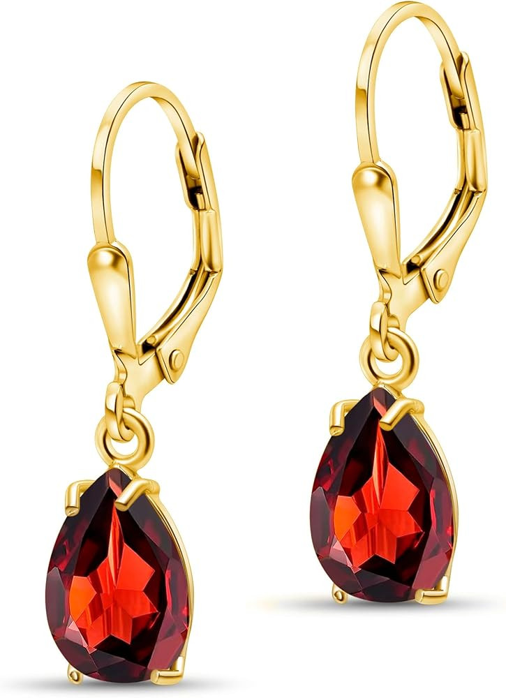 14K Gold Plated Gemstone Teardrop Earrings for Women \u2013 Birthstone Jewelry \u2013 Dainty Leve... | Amazon (US)