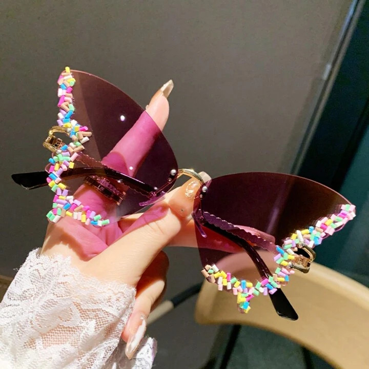1pc Oversized Butterfly Embellished Luxurious Rhinestone Inlaid Fashion Glasses For Women Beach A... | SHEIN