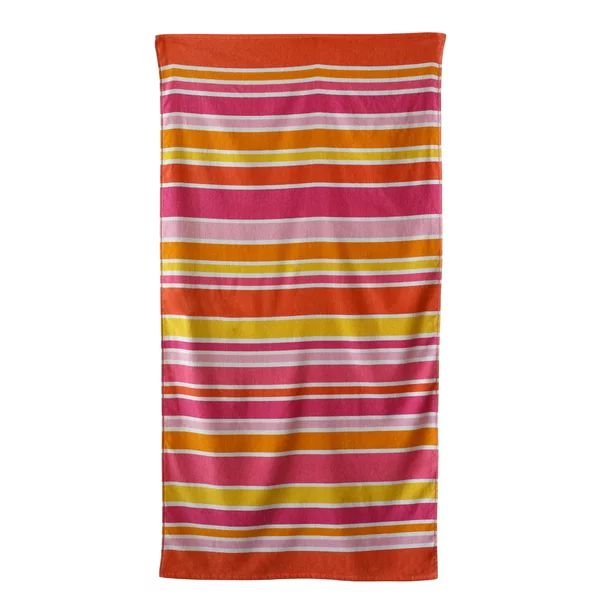 Mainstays Velour Beach Towel, Orng Pink Stripe, Multi-Color , 28x60 | Walmart (US)