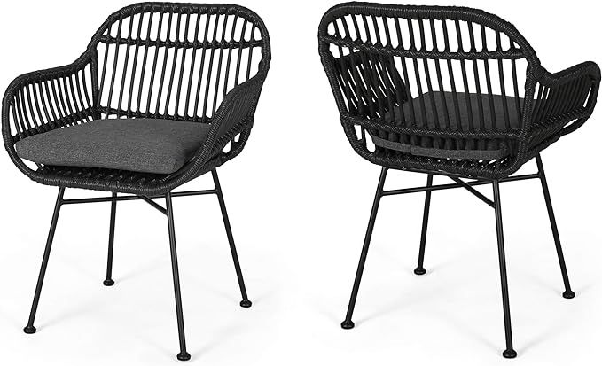 Christopher Knight Home Rodney Indoor Woven Faux Rattan Chairs with Cushions (Set of 2), Dark Gra... | Amazon (US)
