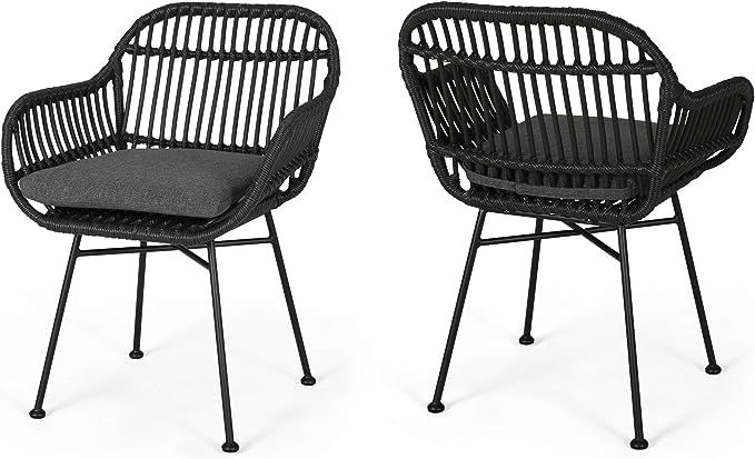 Christopher Knight Home Rodney Indoor Woven Faux Rattan Chairs with Cushions (Set of 2), Dark Gra... | Amazon (US)