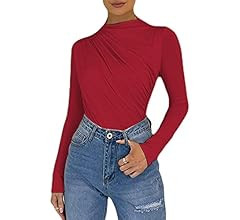 Hilinker Women's Ruched Long Sleeve Bodysuit High Cut Leotard Top | Amazon (US)