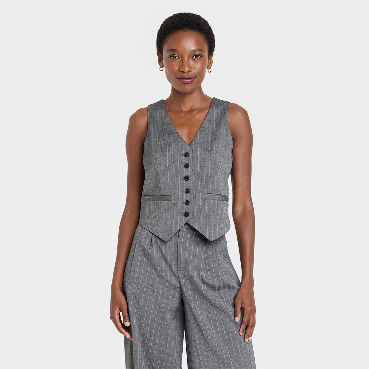 Women's Tailored Suit Vest - A New Day™ Charcoal Pinstripe | Target