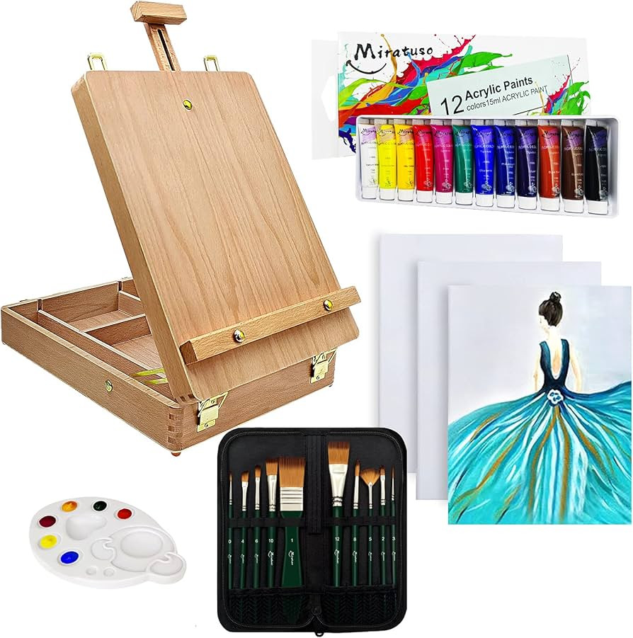 Deluxe Art Supplies 27 Pieces Art Set with Tabletop Easel, 12 Colors Acrylic Paint, 10 Paint Brus... | Amazon (US)