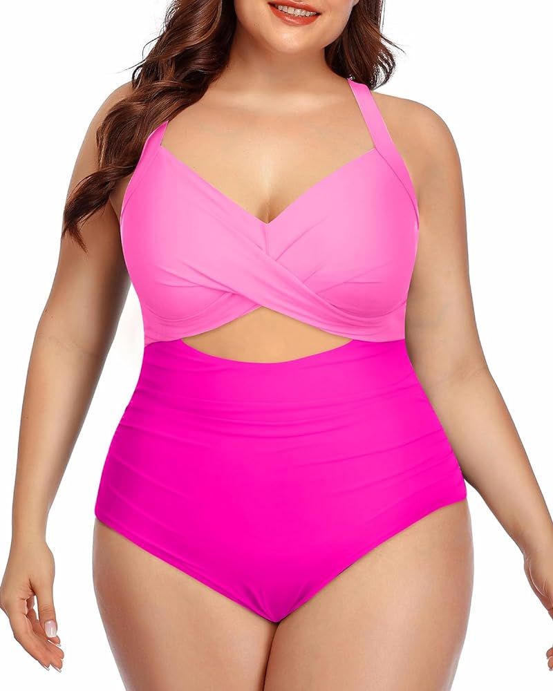Yonique Plus Size One Piece Swimsuit for Women Tummy Control Bathing Suit Cutout Swimwear | Amazon (US)
