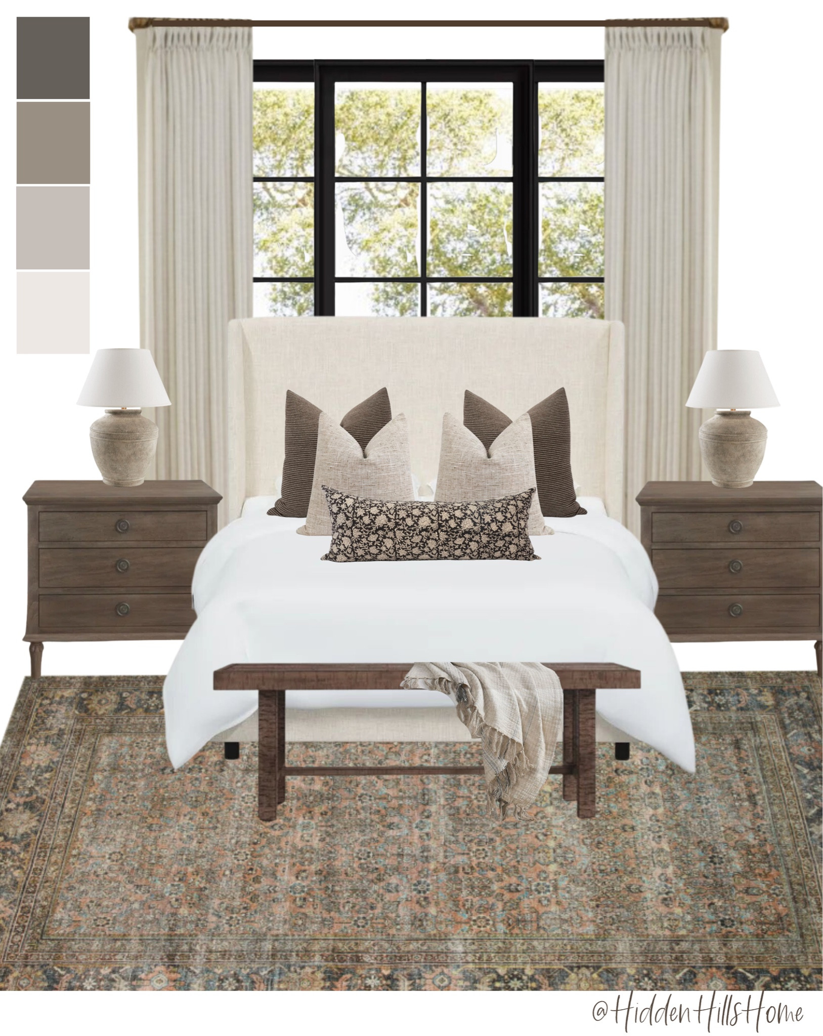 Bedroom decor, bedroom mood board, primary bedroom decor ideas, Tilly bed, cream upholstered bed, bedroom rug, nightstands #bedroom #homedecor

#LTKsalealert #LTKhome #LTKstyletip