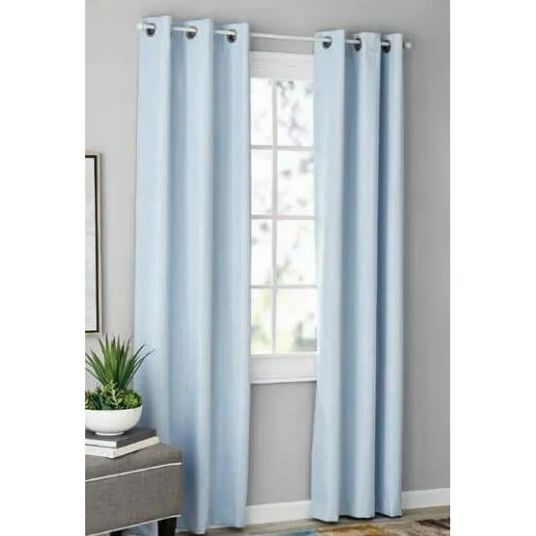 Mainstays Textured Solid Blackout Grommet Curtain Panel Pair, Set of 2, Light Blue, 37" W x 84" L | Walmart (US)
