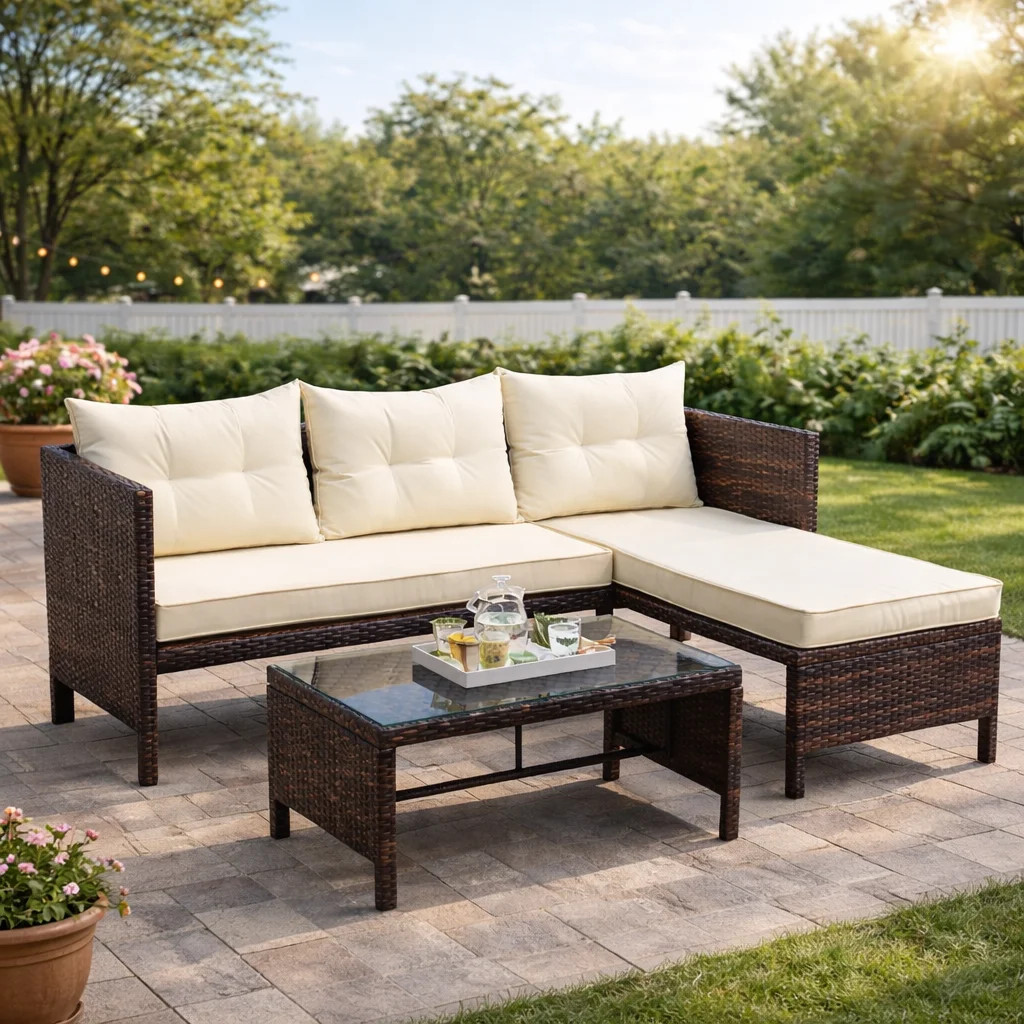 3 PCS Patio Sectional Sofa Conversation Set, All Weather Rattan Patio Furniture Set, Brown Outdoo... | Walmart (US)