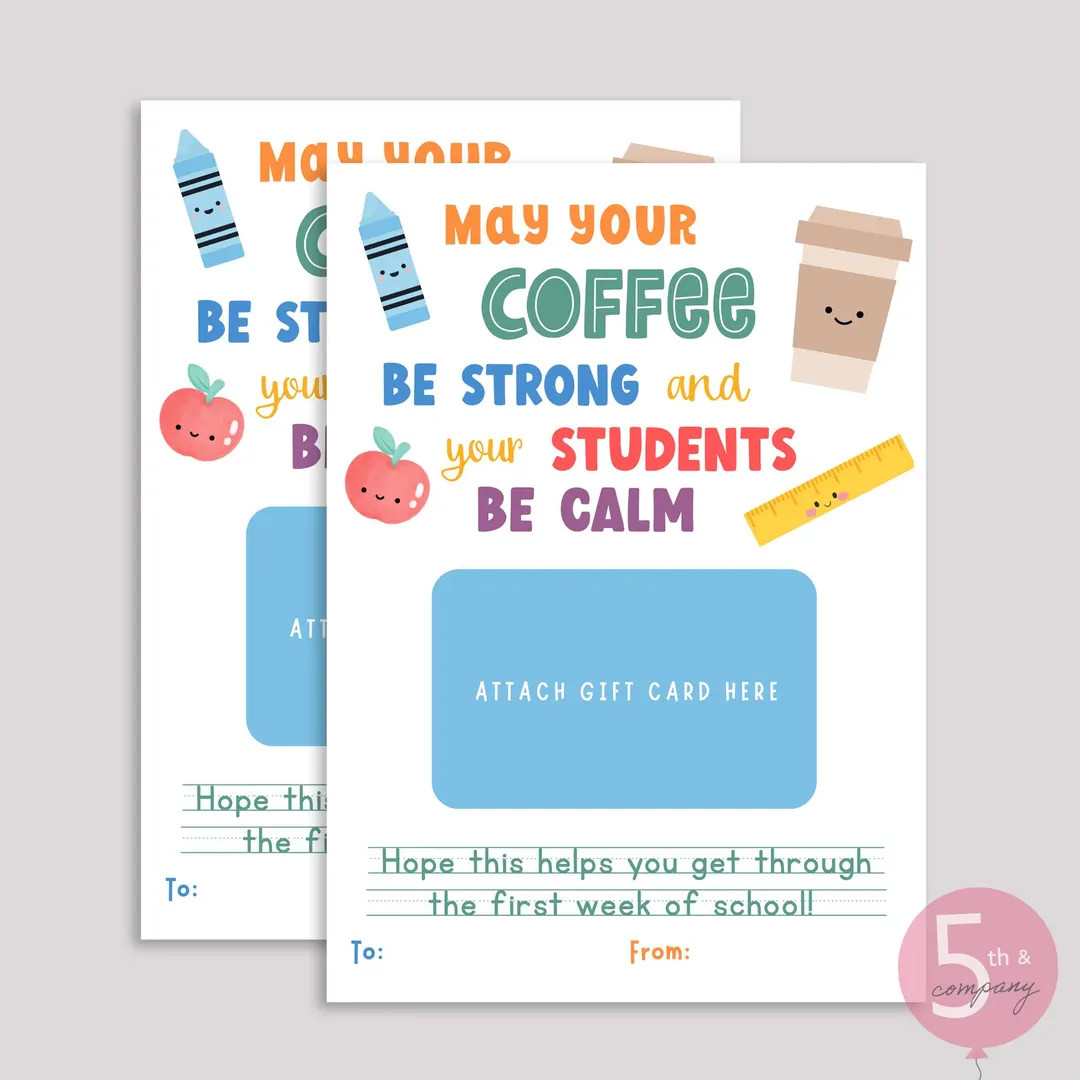Back to School Teacher Appreciation Coffee Gift Card Holder Printable, Instant Download - Etsy | Etsy (US)