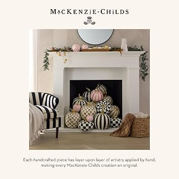 MACKENZIE-CHILDS Small Pumpkin, Resin Halloween Home Decor, Pink-and-White Bubblegum Pink Check | Amazon (US)