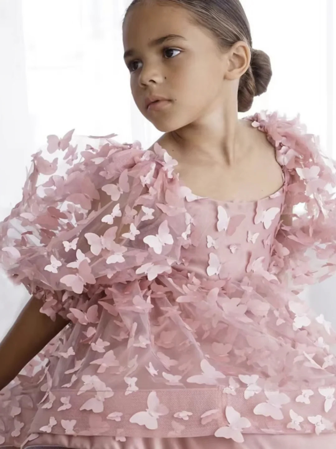 Fluttering Butterflies Puff Sleeve Party Dress | Mia Belle Girls
