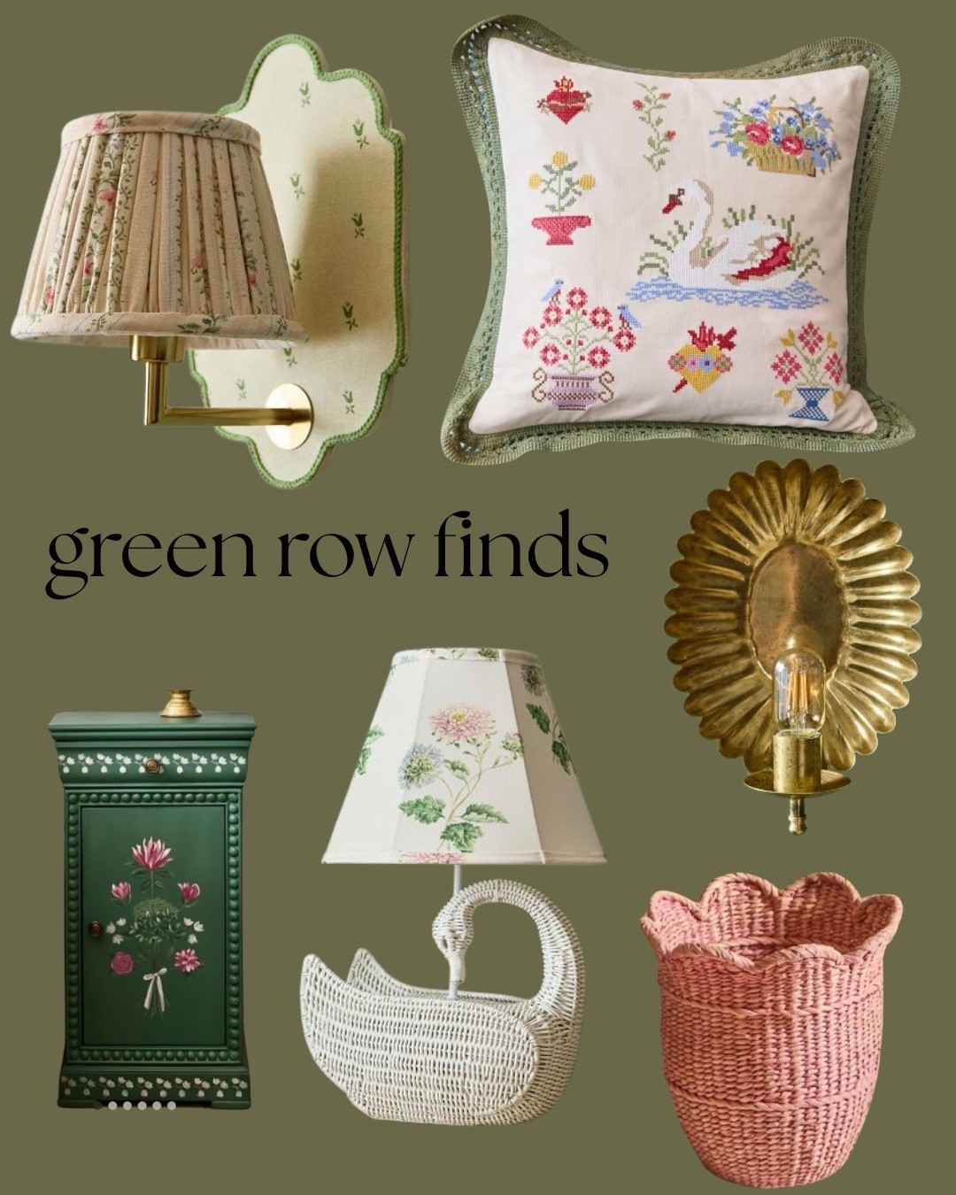New items that look collected and vintage 🤍 green row home decor | vintage | swans | sconces | scallop basket | swan lamp | floral sconce | floral nightstand | furniture | needlepoint pillow | girls room | Mother’s Day gifts | interior design | lamp shade | pleated lamp shade | kids room | cottage core | 

#LTKMothersDay #LTKKids #LTKHome