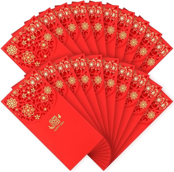 20 Pieces Chinese New Year Red Envelopes Chinese Red Pockets Red Chinese Money Envelopes Hong Bao... | Amazon (US)