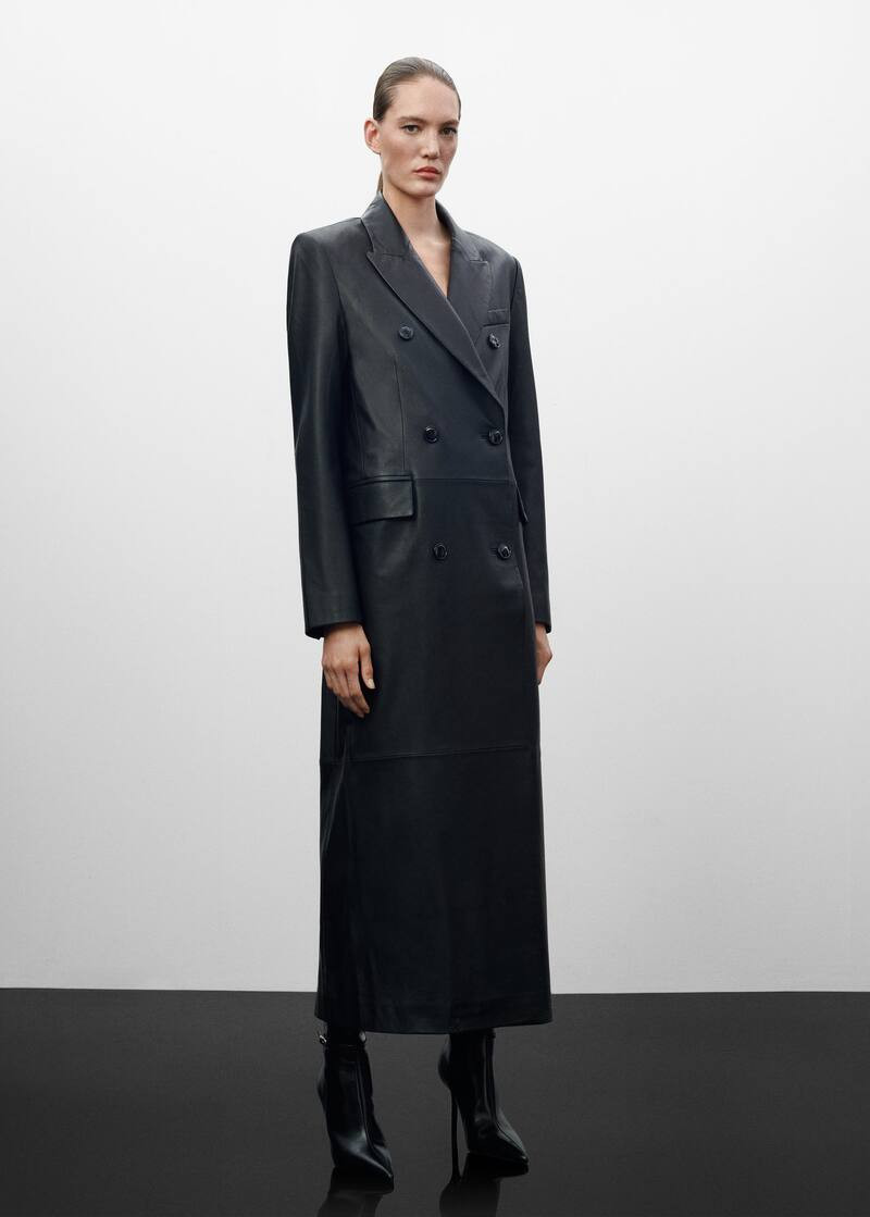 Double-breasted leather coat -  Women | Mango United Kingdom | MANGO (UK)