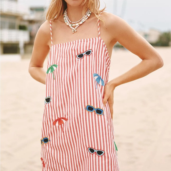 CELANDINE EMBROIDERED POPLIN SQUARE-NECK MINI SHIFT DRESS | Poshmark