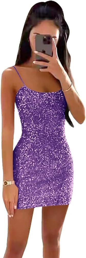 Sparkly Short Sequin Homecoming Dresses for Teens Junior Mini Spaghetti Straps Prom Cocktail Part... | Amazon (US)