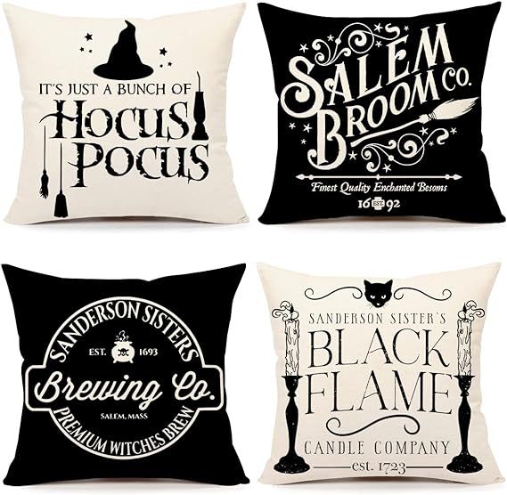 Halloween Decor Pillow Covers 18x18 Set of 4 Halloween Decorations Hocus Pocus Farmhouse Saying W... | Amazon (US)