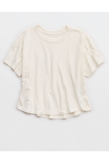 Aerie Summer Breeze Cropped T-Shirt Women's Cream L | Aerie
