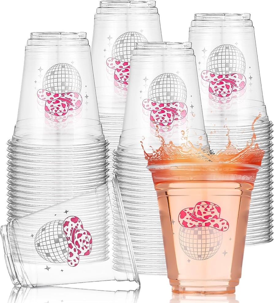 100 Pcs Disco Ball Cups Cowgirl Party Supplies 12 oz Disposable Plastic Cowgirl Hat Cups Clear Di... | Amazon (US)