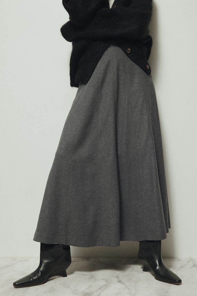 Flared wool-blend skirt - Dark grey marl - Ladies | H&M GB | H&M (UK, MY, IN, SG, PH, TW, HK)