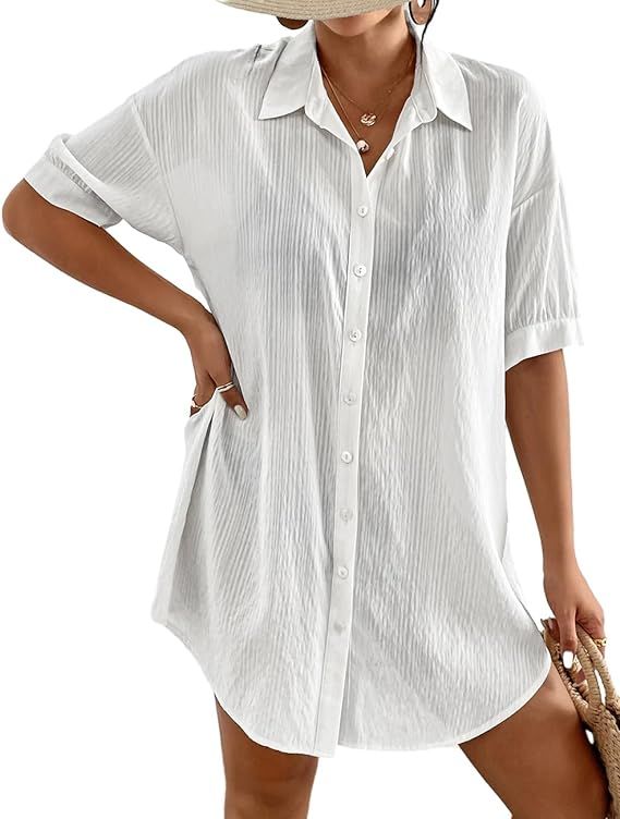 Bsubseach Women's Swimwear Cover Ups Shirt Dress for Women Button Down Dresses Beachwear | Amazon (US)