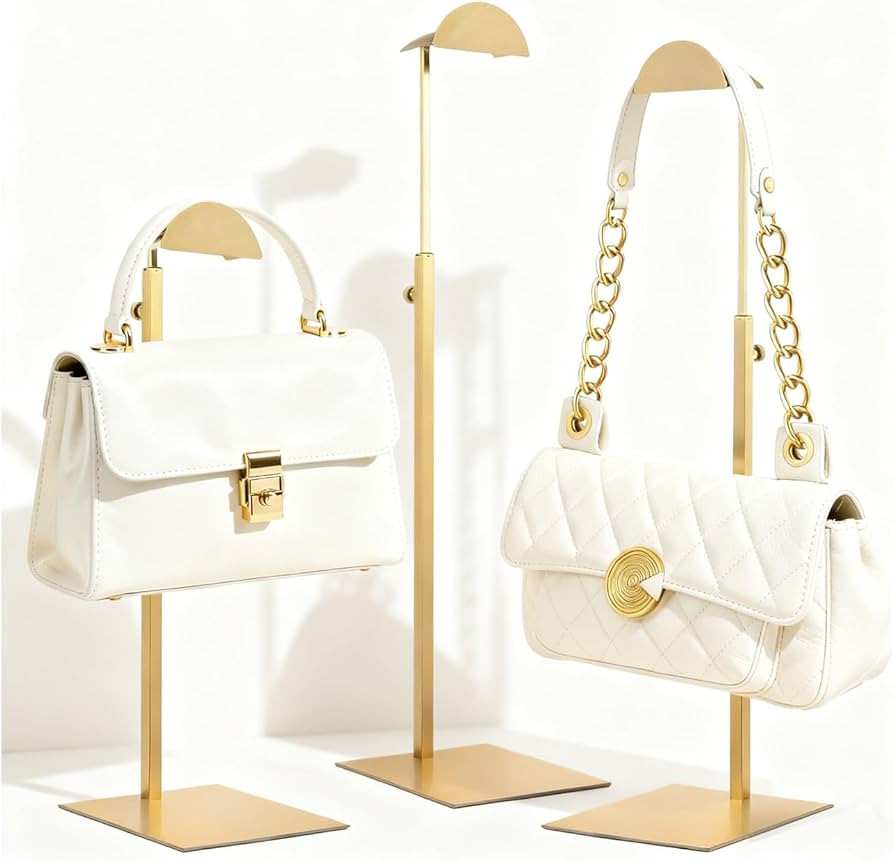 Purse Display Stand, 3 Pack Purse Stands for Display, Gold Heavy-Duty Steel Handbag Hanger Adjust... | Amazon (US)