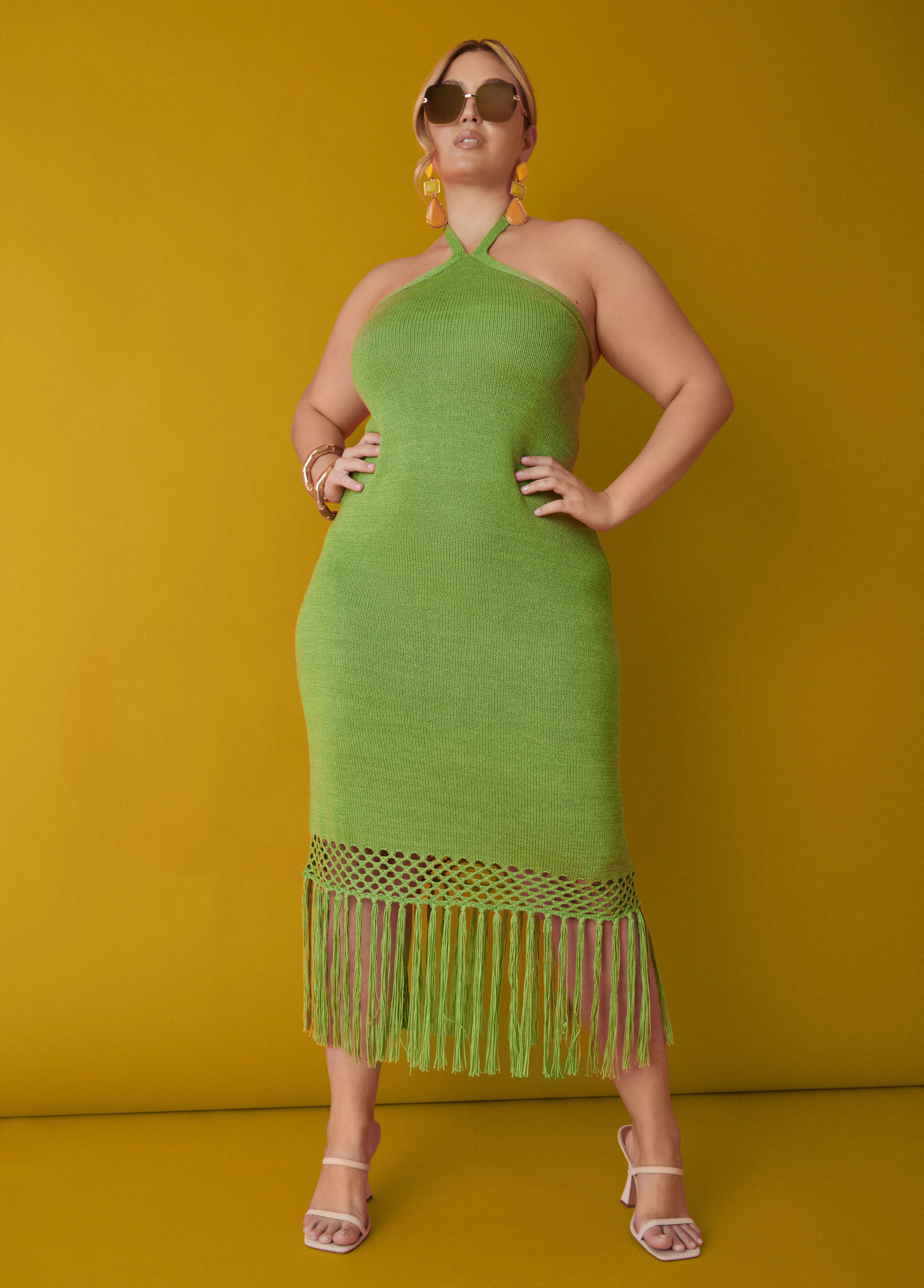 Fringed Halter Midaxi Dress | Ashley Stewart