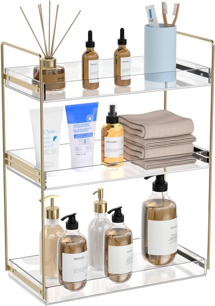 Bathroom Countertop Organizer, 3 Tier Acrylic Tray Vanity Counter Skincare Organizer Shelf, Kitch... | Amazon (US)