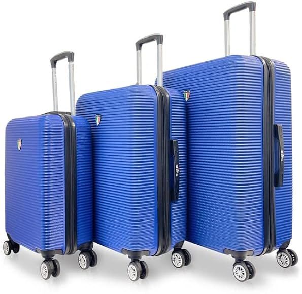 TUCCI Italy Scoperta 3 Piece Travel Rolling Luggage Suitcase - Blue | Amazon (US)
