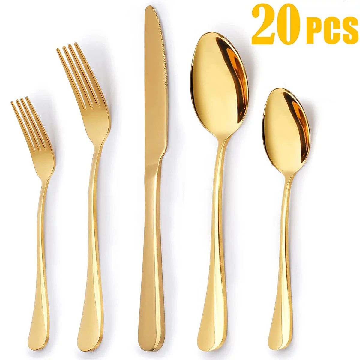 20 Piece Silverware Set Service for 4, Stainless Steel Flatware Set, Mirror Polished Cutlery Uten... | Walmart (US)