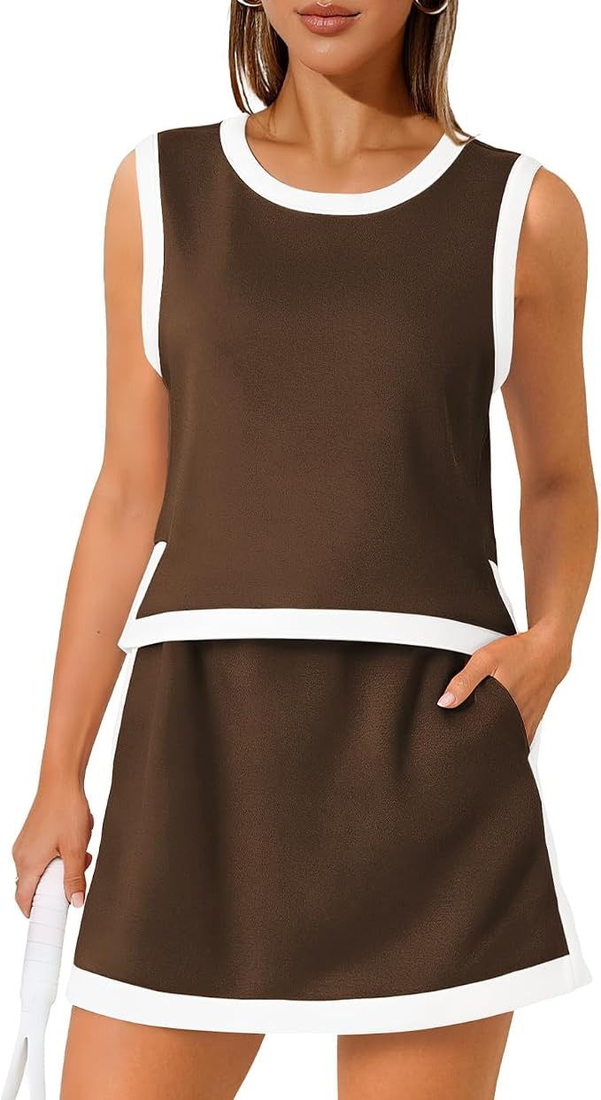 Womens Athletic Tennis Skirt Set 2 Piece Outfits With Shorts | Amazon (US)