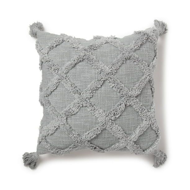 Better Homes & Gardens Tufted Trellis Decorative Throw Pillow, 20" x 20", Soft Silver | Walmart (US)