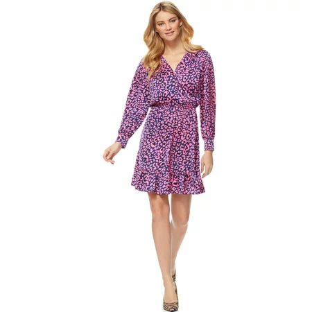 Scoop Long Sleeve Wrap Dress with Ruffle Women's | Walmart (US)