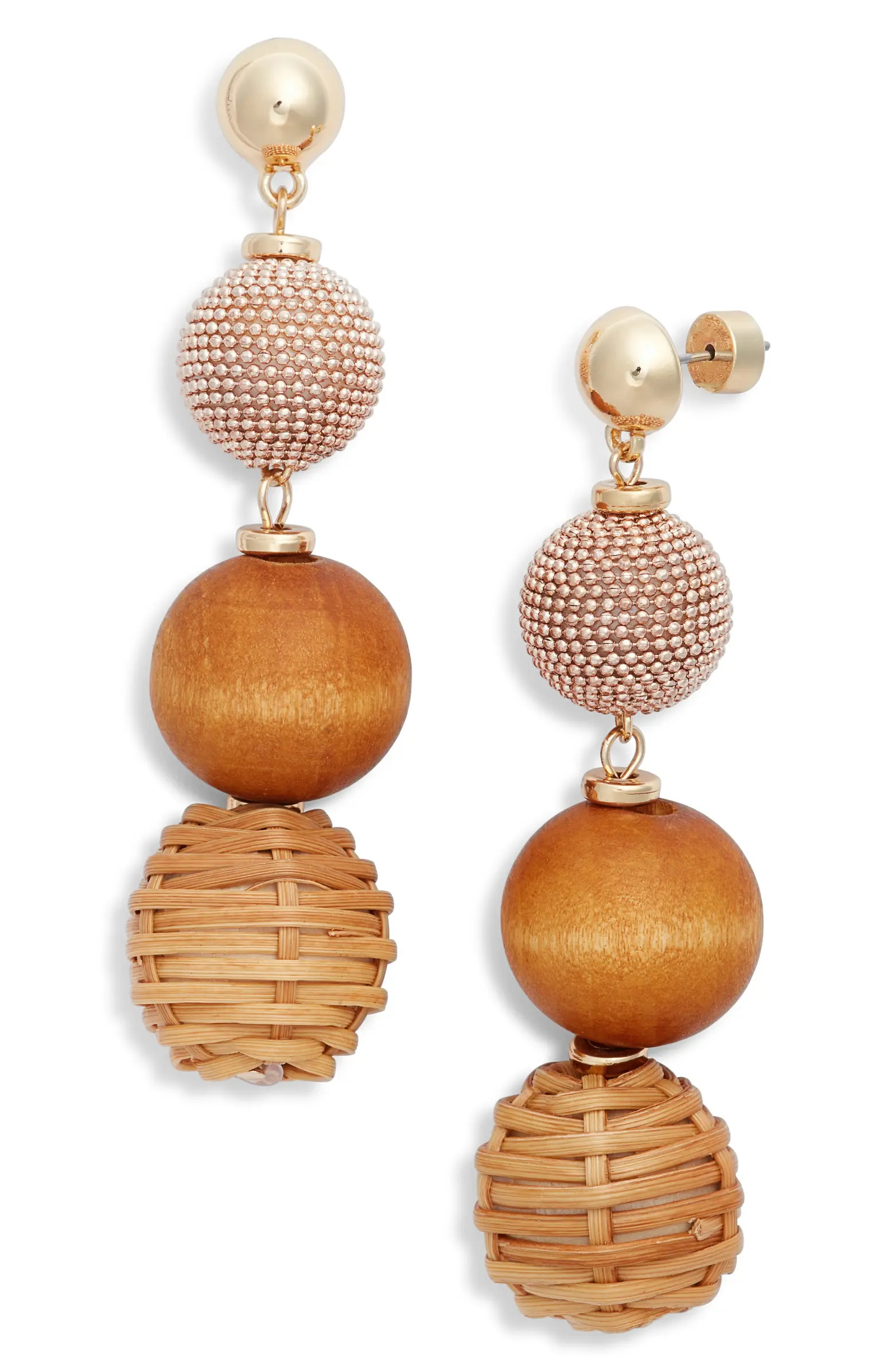 Raffia & Wood Bead Drop Earrings | Nordstrom