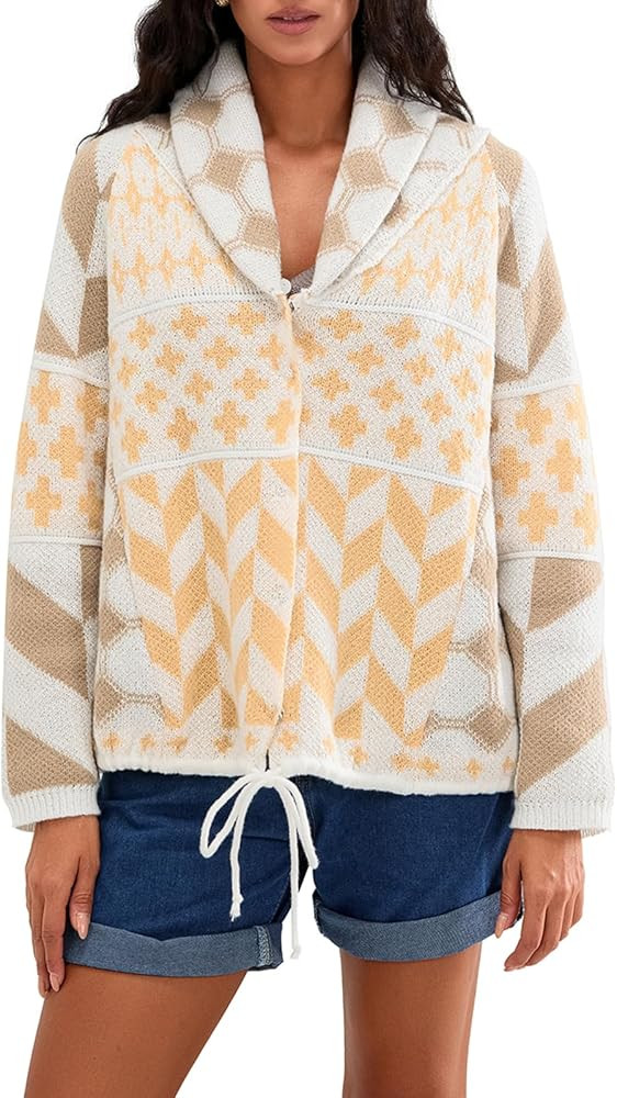Cardigan Sweaters for Women Button Down Shawl Collar Oversized Sweater Coats Y2k Print Cardigans ... | Amazon (US)